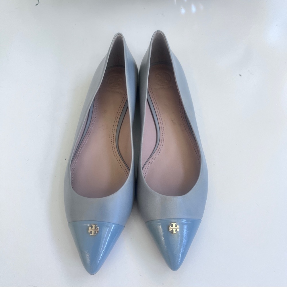 TORY BURCH NWOB Fairford Pointed Toe Ballet Flats 10M Powder Blue Cap Toe $275 - Picture 6 of 13